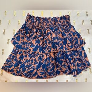 Universal thread tiered high waisted skirt, Juniors Sz L. Pink/Blue Floral print